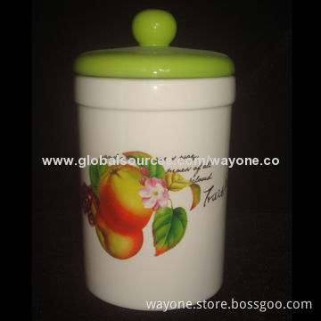 Ceramic Biscuit Jar with Fruit Design, Can Be Also Used for Tea/Coffee/Sugar, Food-safe